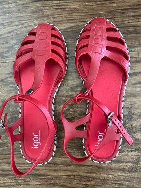 Igor Red Strappy Jelly Sandals with Ankle Strap